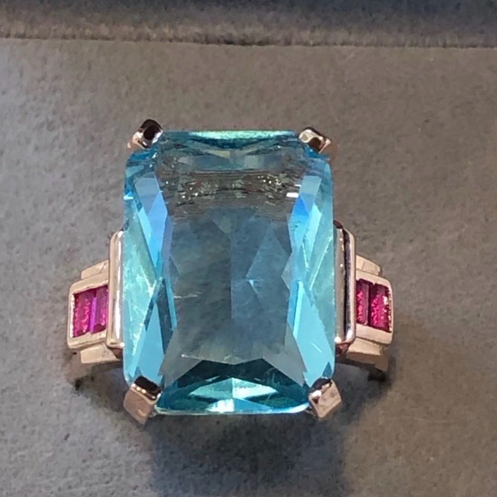 The Big Blue in 925 silver plated with Rose Gold with lab created stones sz 9